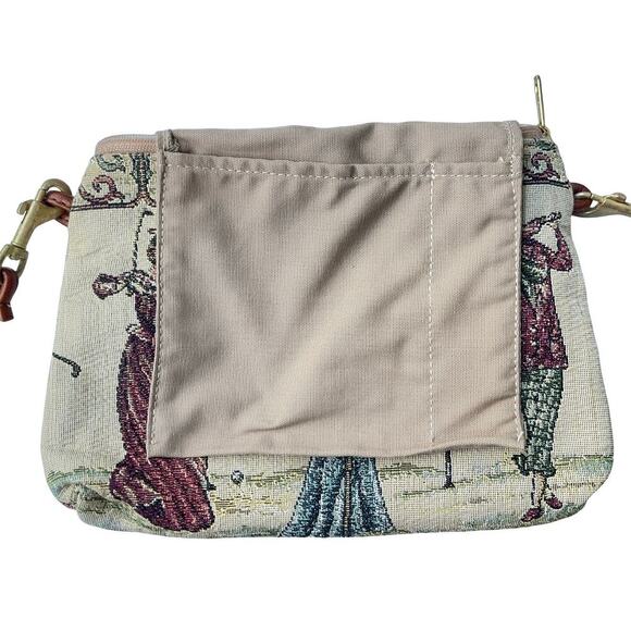 Vintage Tapestry Shoulder Bag with Victorian Golfers Scene & Brown Strap - Picture 7 of 11